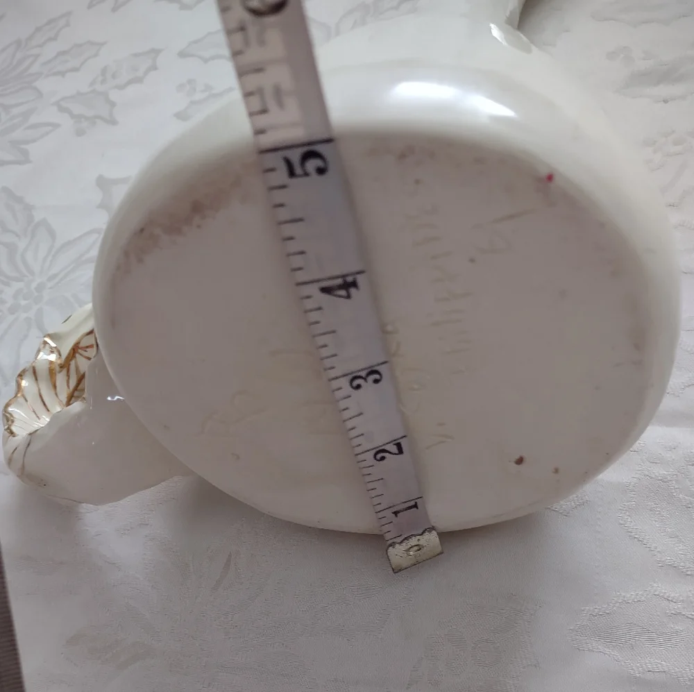 Signed 1961 Vintage Porcelain Gold Trim Elongated Spout Handle Pitcher